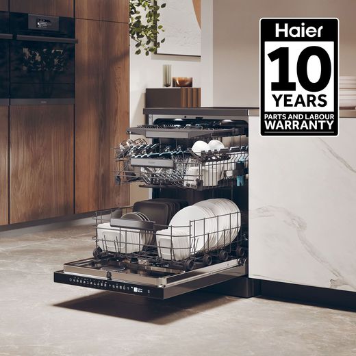 Haier Integrated Standard Dishwasher - Black with Sliding Door Fixing Kit - Annotation - 10yr warranty